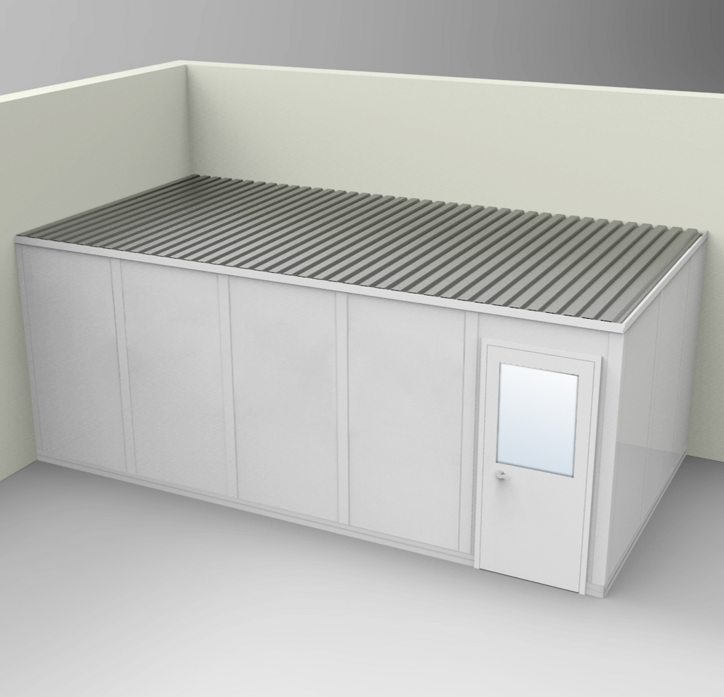 PortaFab's standard 2-wall 10' x 20' modular inplant office with gray walls.