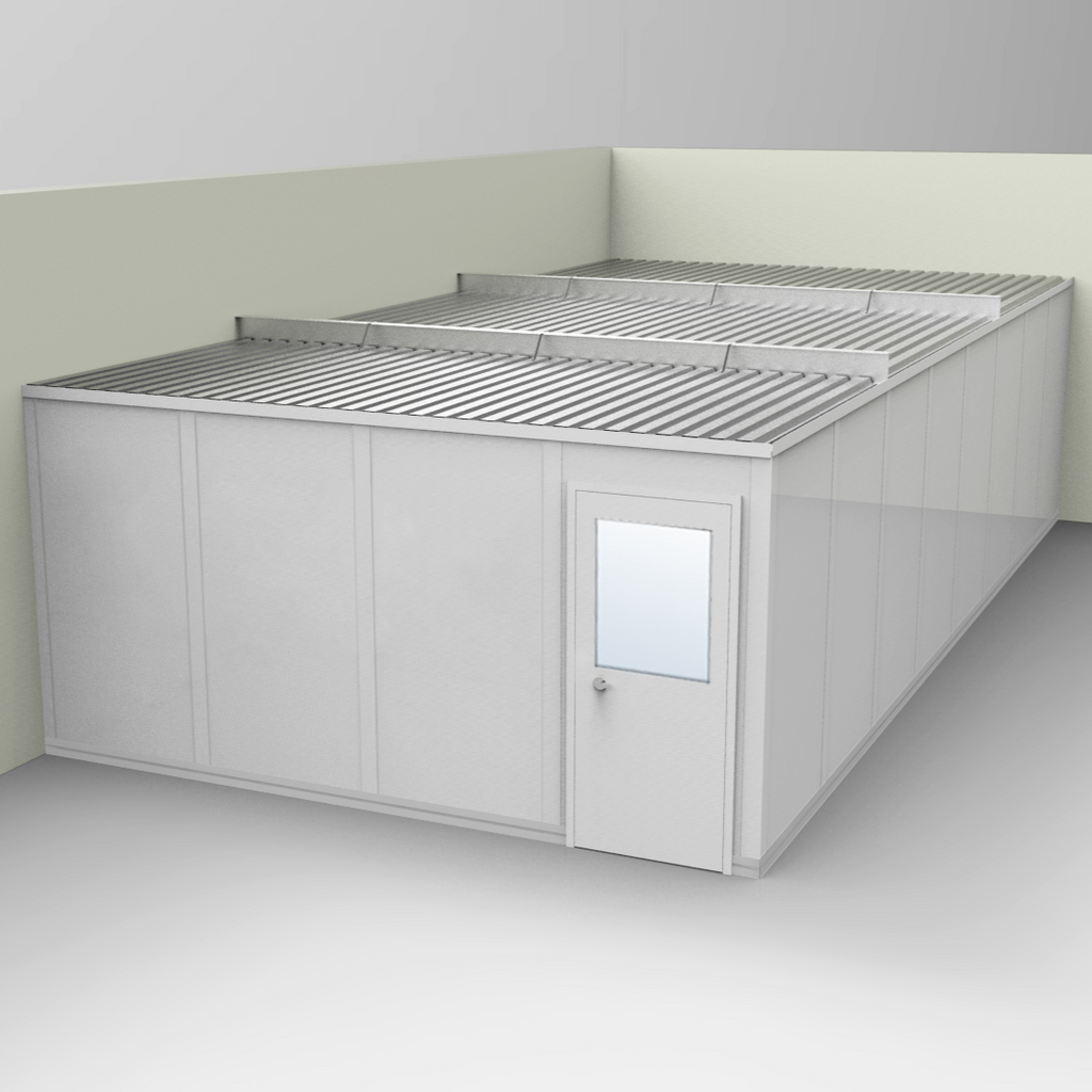 PortaFab's standard 2-wall 16' x 32' modular inplant office with gray walls.