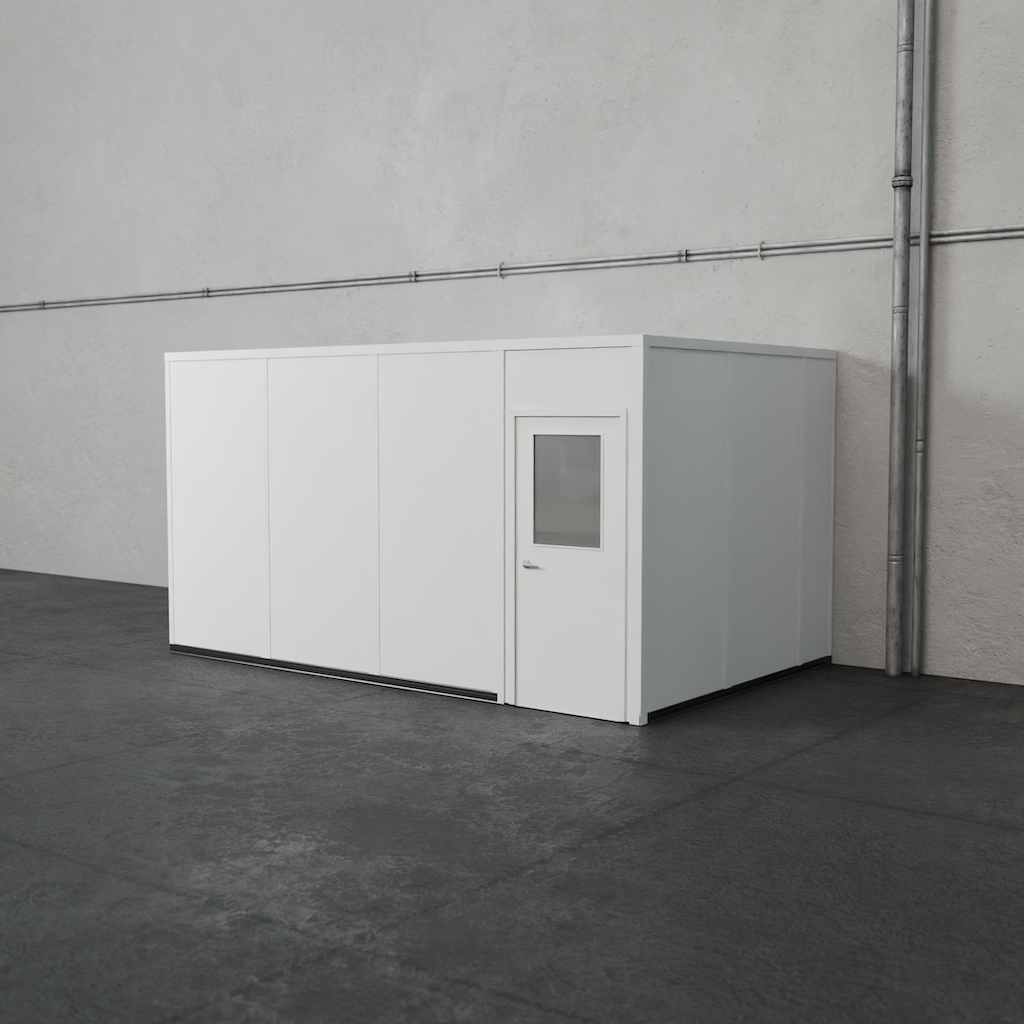 PortaFab's standard 3-wall 10' x 16' modular inplant office with white walls.