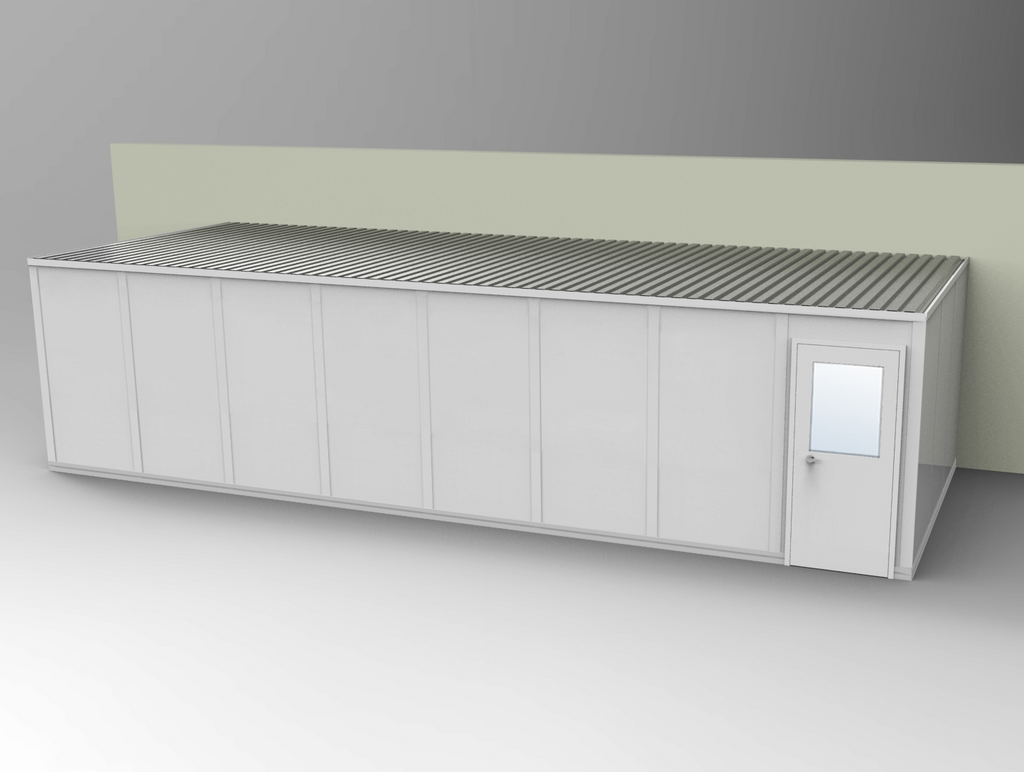 PortaFab's standard 3-wall 12' x 32' modular inplant office with gray walls.