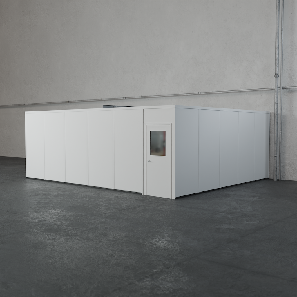 PortaFab's 20' x 24' three-wall modular office with no windows in the color white.