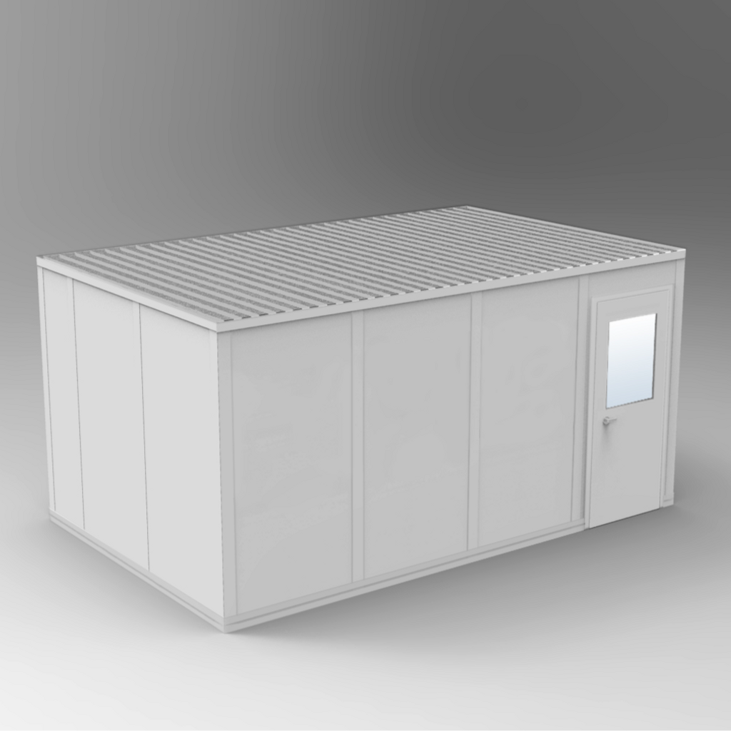 PortaFab's standard 4-wall 10' x 16' modular inplant office with gray walls.