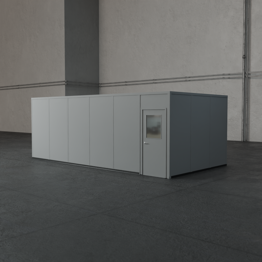 PortaFab's 4-wall 12' x 24' modular inplant office in the color gray.