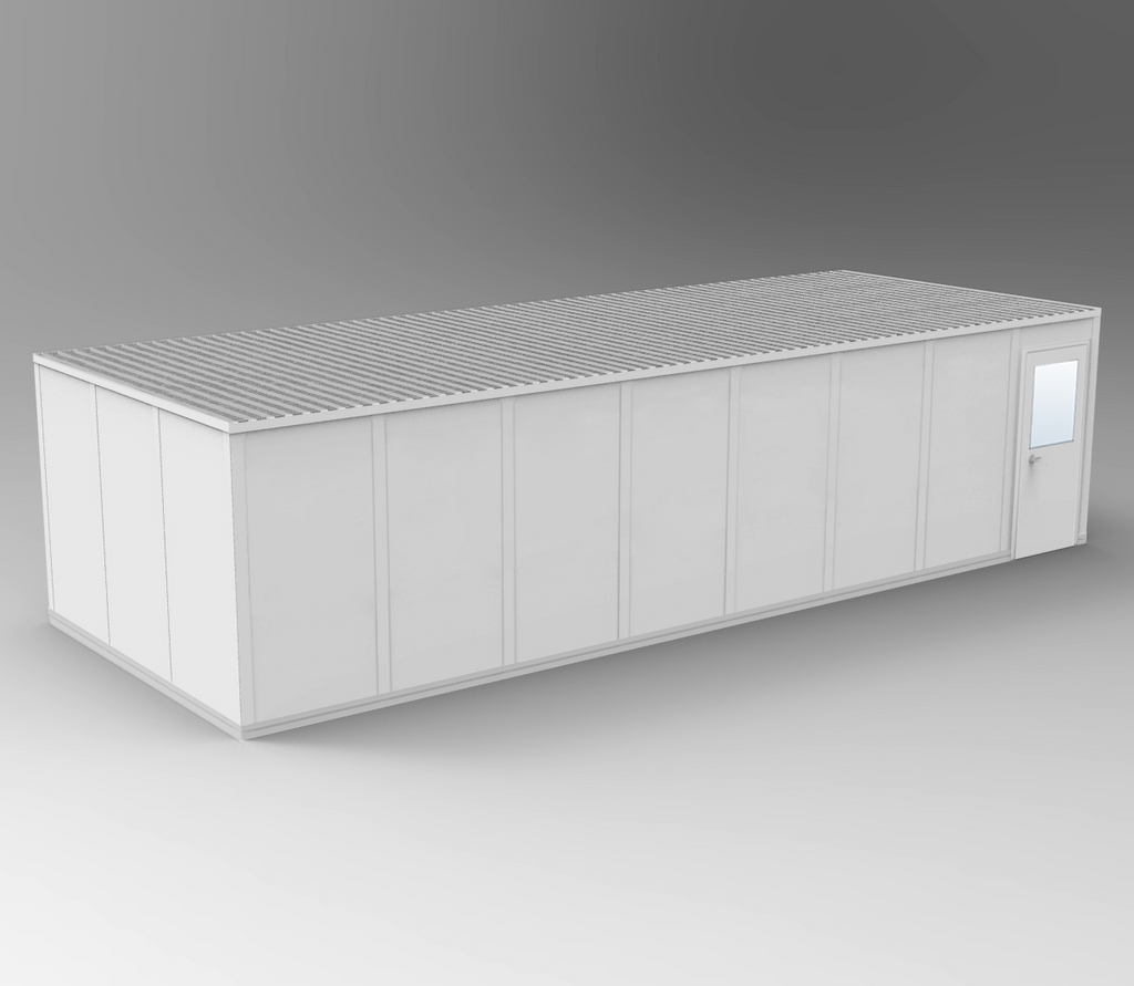 PortaFab's standard 4-wall 12' x 32' modular inplant office with gray walls.