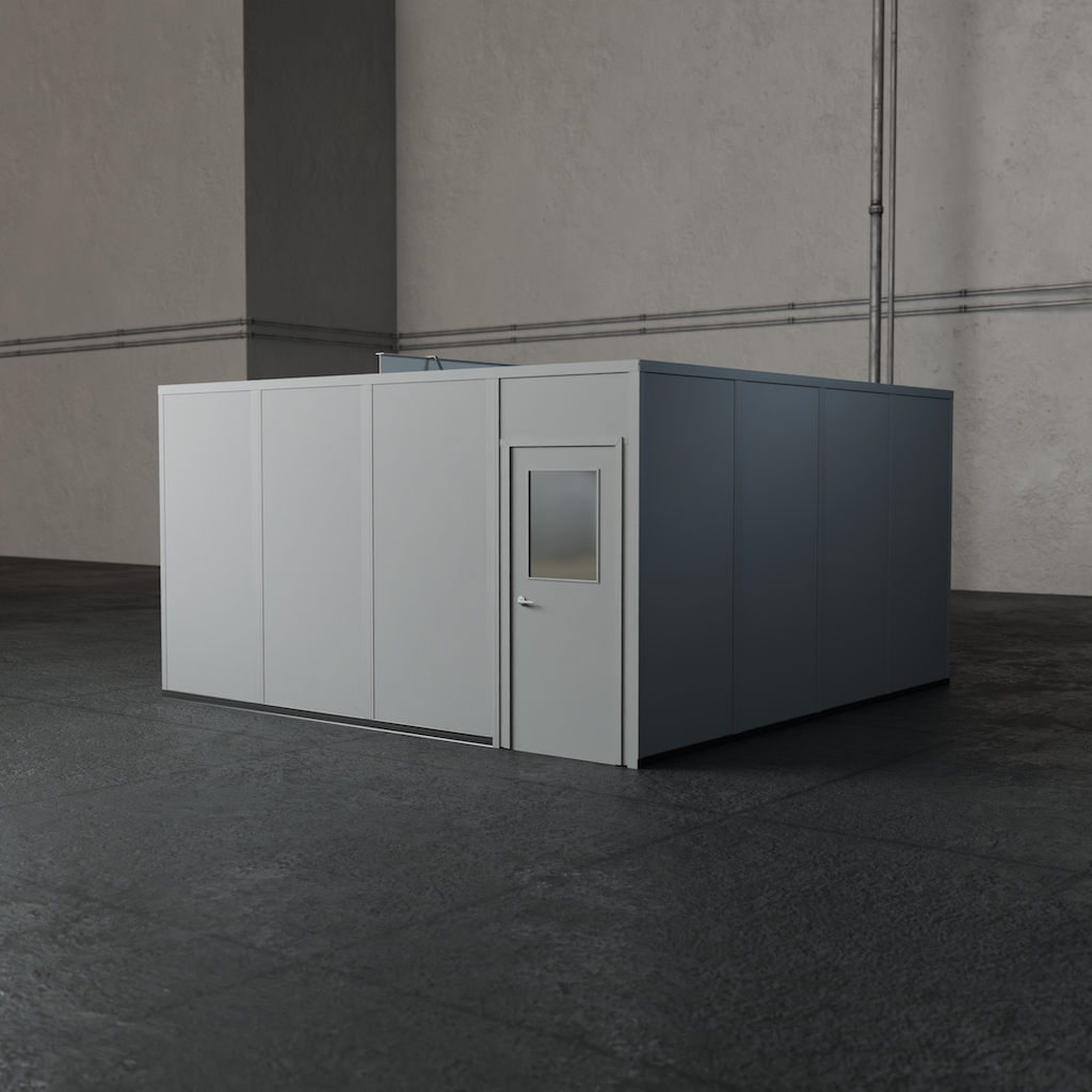 PortaFab's 4-wall 16' x 16' modular inplant office in the color gray.