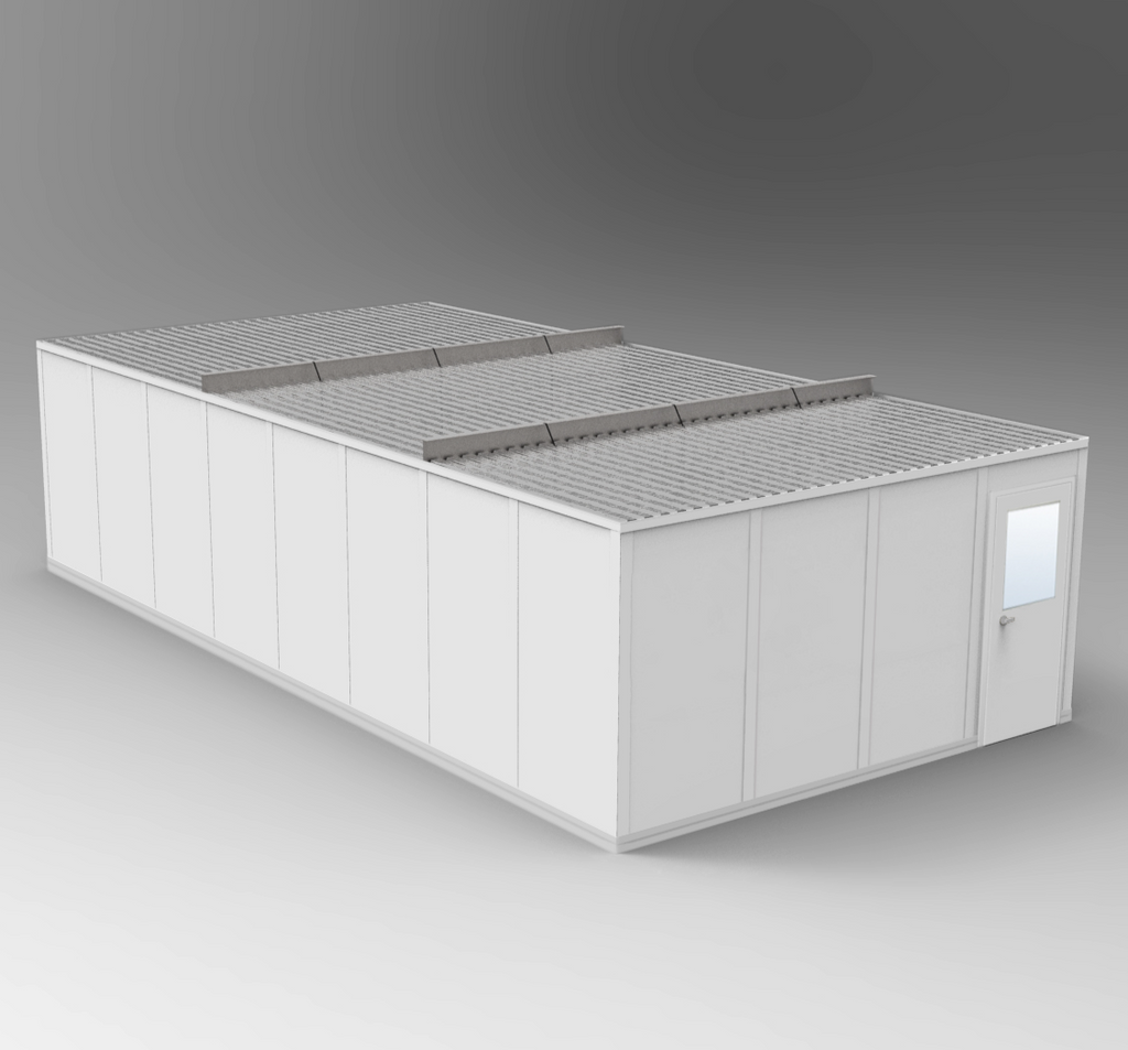 PortaFab's standard 4-wall 16' x 32' modular inplant office with gray walls.