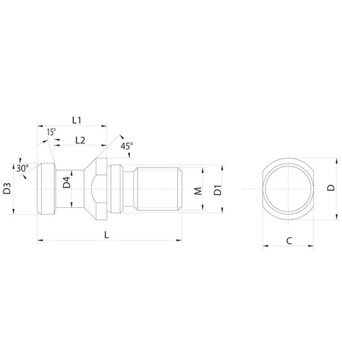 Omega DIN69872B Solid Pull Stud without O-Ring Drawing