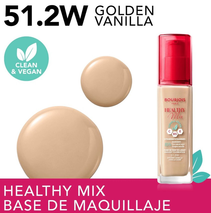 Bourjois Healthy Mix Clean & Vegan Foundation 51.2W Golden Vanilla(www.hair2buy.co.uk)
