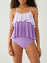 Colorblock Ruffled Tankini Top - 04062025