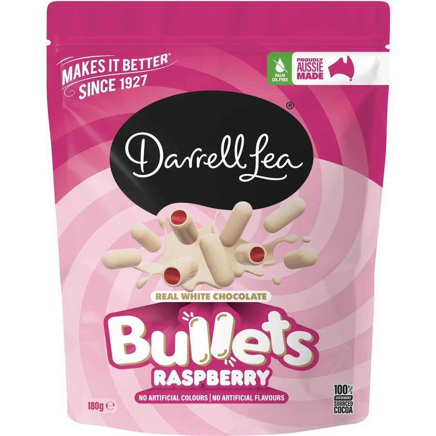 Darrell Lea White Choc Raspberry Bullets 150g - The Sweet Owl Hampers
