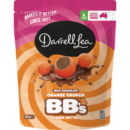 Darrell Lea Milk Chocolate Orange Crunch BB’s 168g Darrell Lea Milk Chocolate Orange Crunch BB’s 168g