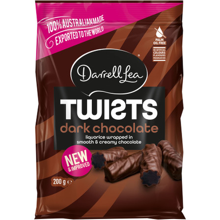 Darrell Lea Twists Dark Chocolate Liquorice 200g Darrell Lea Twists Dark Chocolate Liquorice 200g