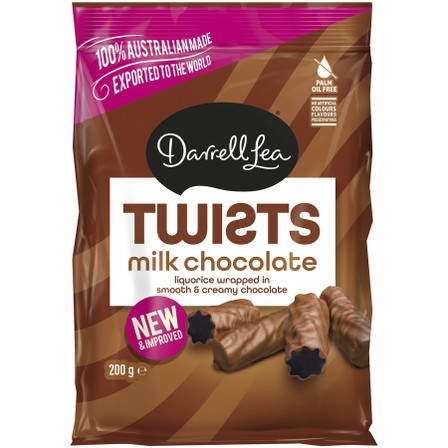 Darrell Lea Twists Milk Chocolate Liquorice 200g Darrell Lea Twists Milk Chocolate Liquorice 200g