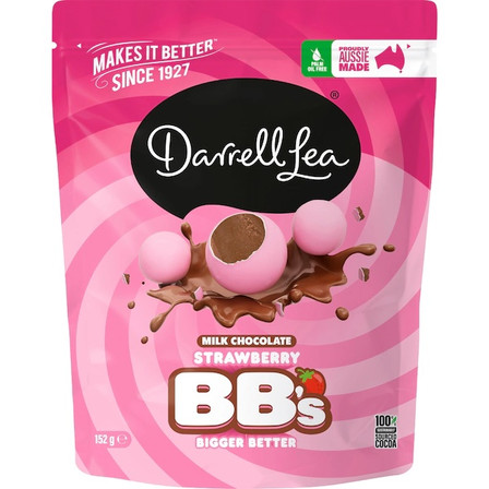 Darrell Lea Milk Chocolate Strawberry BB’s 168g Darrell Lea Milk Chocolate Strawberry BB’s 168g