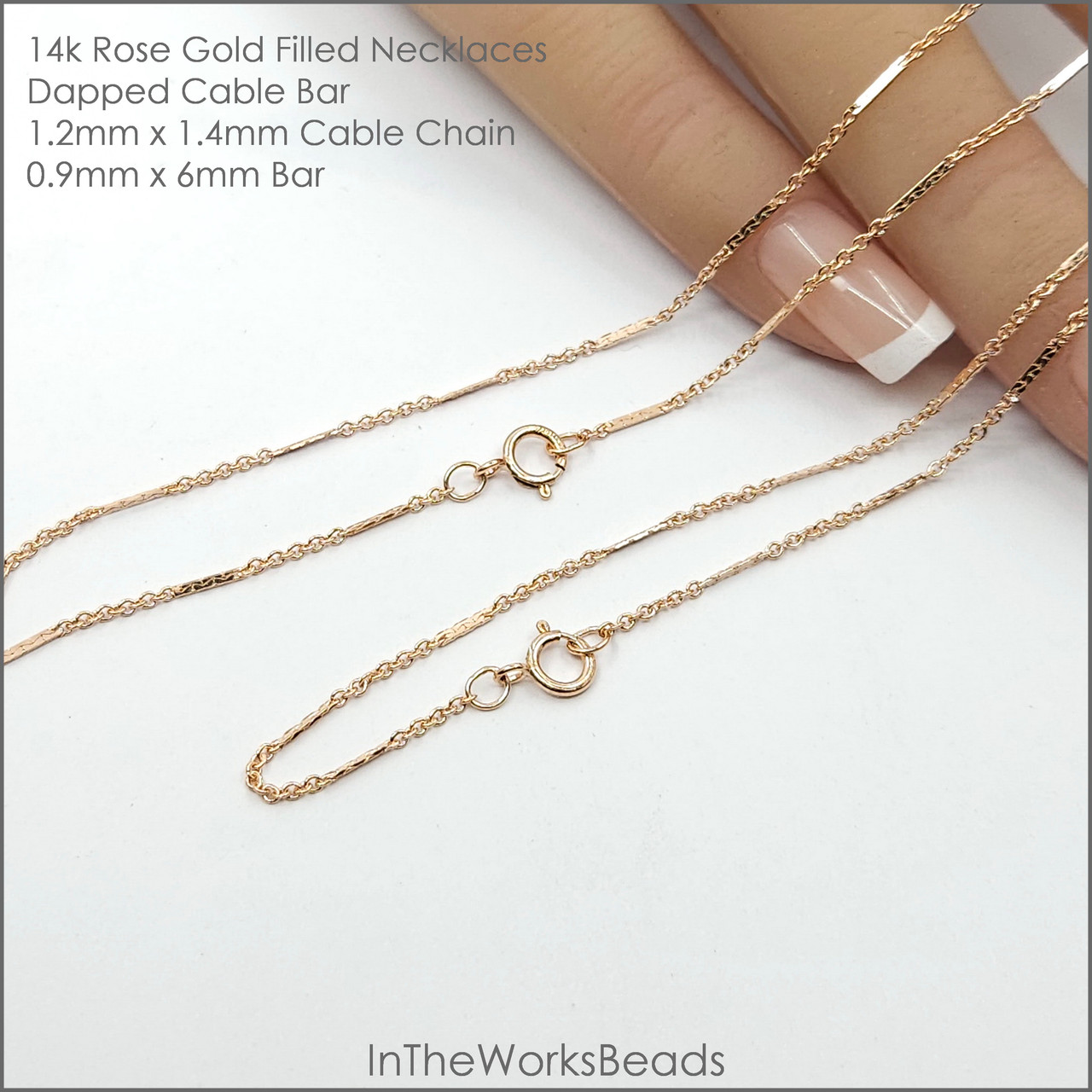 14k Rose Gold Filled Dapped Cable Bar Chain Necklace InTheWorksBeads
