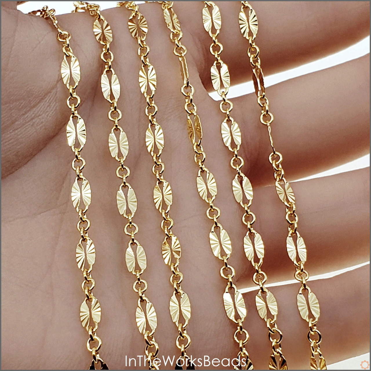 14k Gold Filled Long & Short Starburst Style Flat Chain 3mm x 6.8