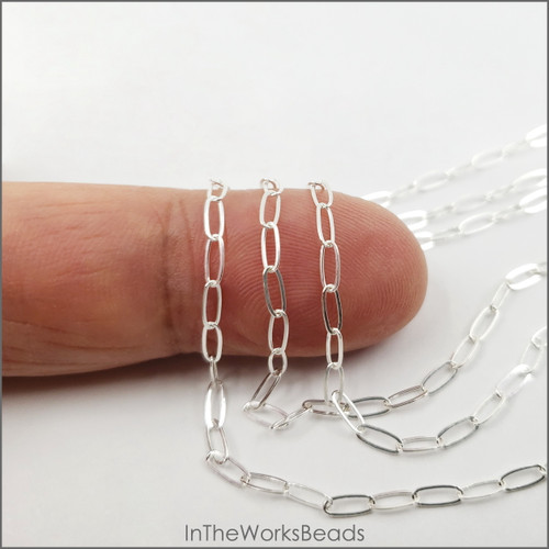 Sterling Silver Flat Paper Clip Chain. 2mm x 5mm. 27 Gauge