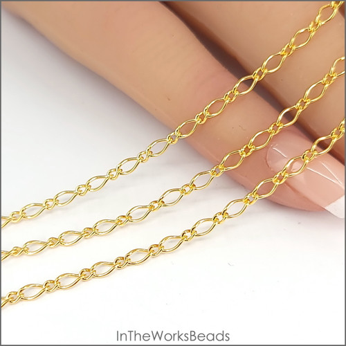 14k Gold Filled Marquise Curb Chain. 3.4mm x 4.5mm