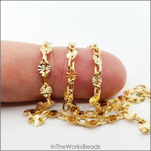 14k Gold Filled Drawn Cable Starburst Chain 2.4mm x 4.6mm 1:1 Ratio
