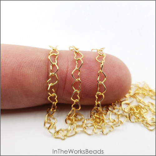 14k Gold Filled Heart Link Chain 3mm 26 Gauge