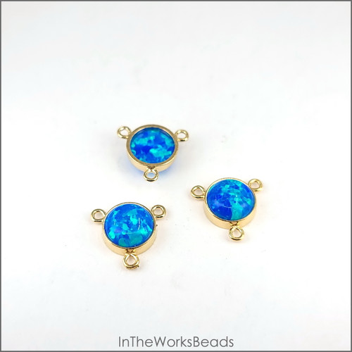 14K Gold Filled 3 Ring Blue Bello Opal Y Pendant 6mm, 1pc