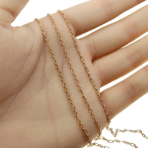 14k Rose Gold Filled Knurled Long and Short Chain. 1.6mm