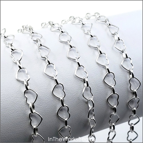 Sterling Silver Heart Link Chain 5.7mm with Oval Ring