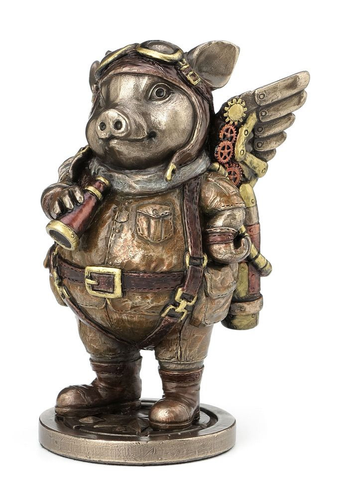 Aviator Winged Pig Sculpture | Awesome Bronzed Pig Figure