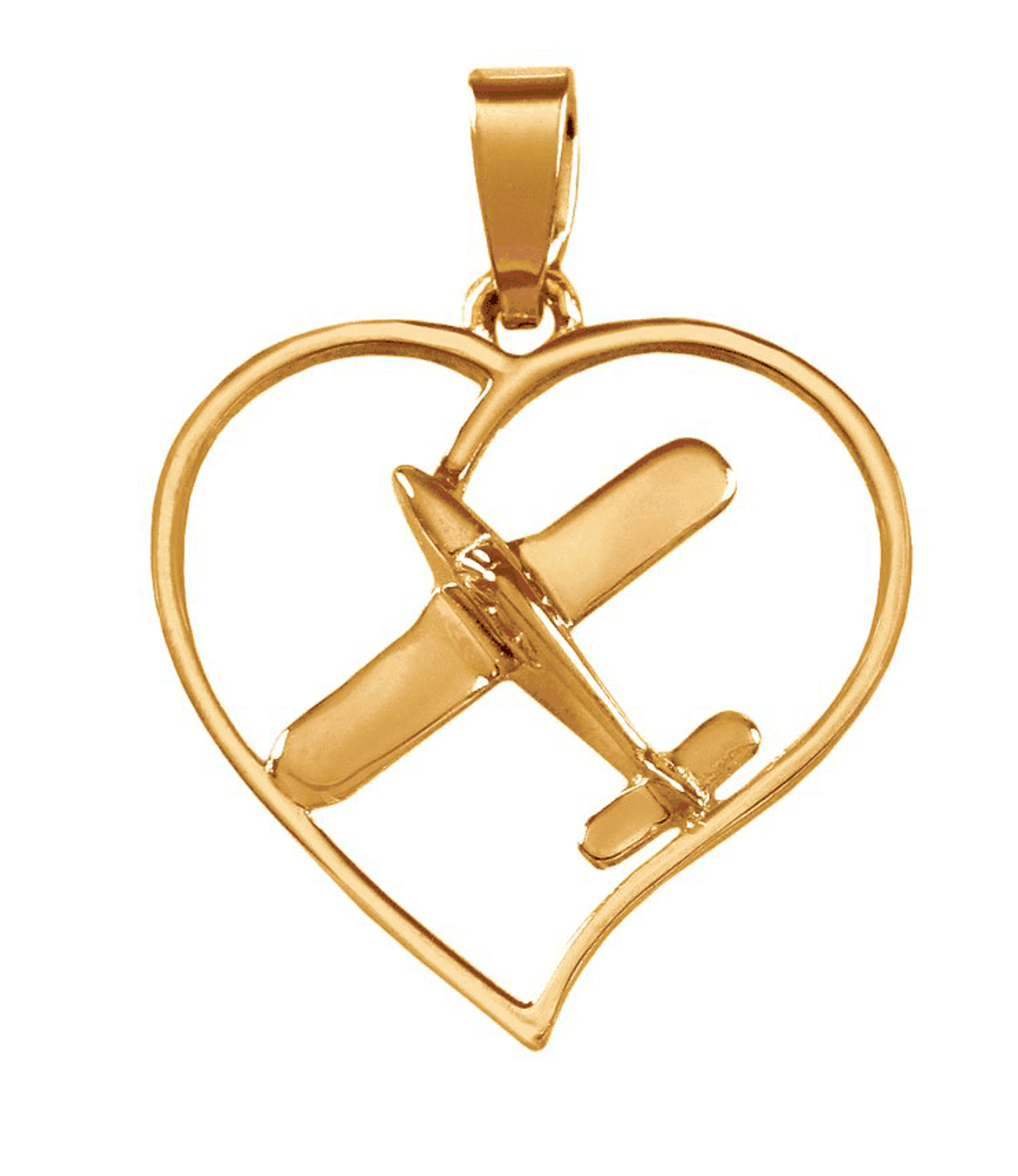 Airplane Pendant - 14K Gold Heart Airplane Pendant Piper Style