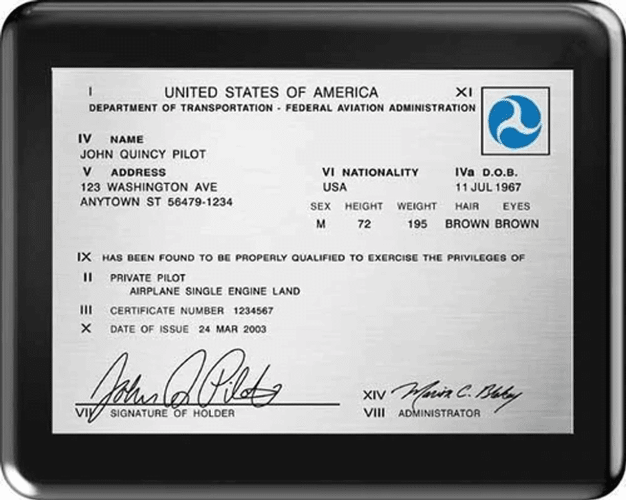 Traditional FAA License Plaque Personalized Gifts for Pilots Traditional FAA License Plaque Personalized Gifts for Pilots