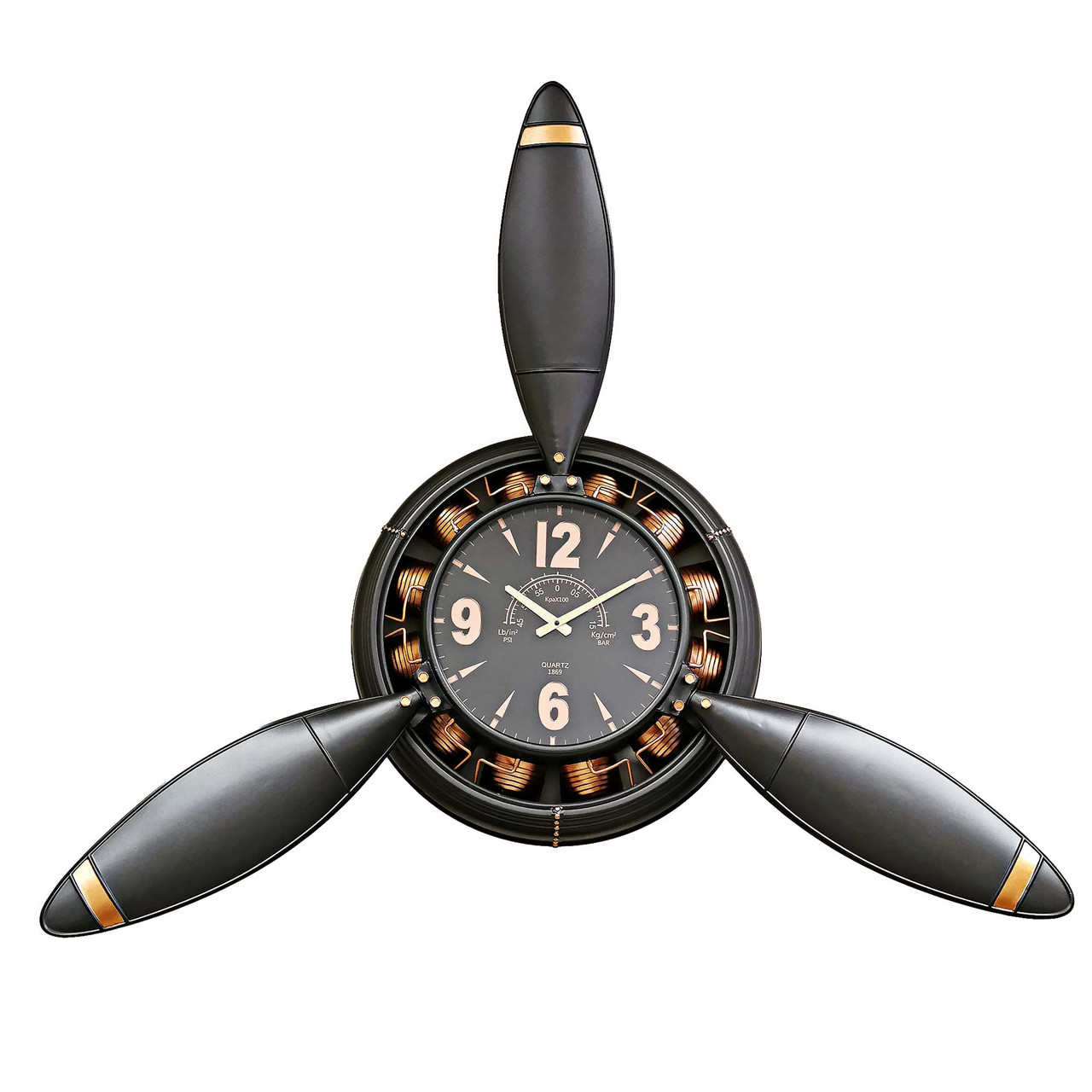 Large 3-Blade Propeller Airplane Engine Metal Wall Clock