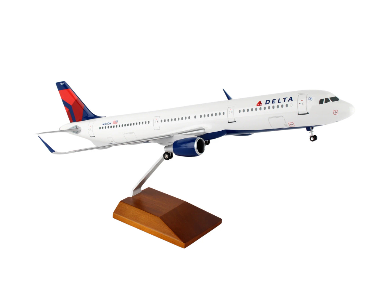 Delta Air Lines Airbus A321 model plane on wood display stand Delta Air Lines Airbus A321 model plane on wood display stand