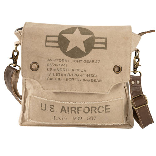 USAF shoulder bag made from repurposed military canvas tents with adjustable strap