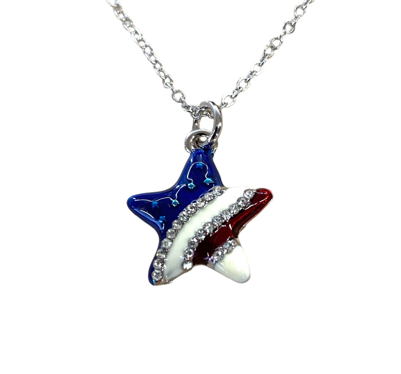Red white blue enamel star necklace with matching earrings set