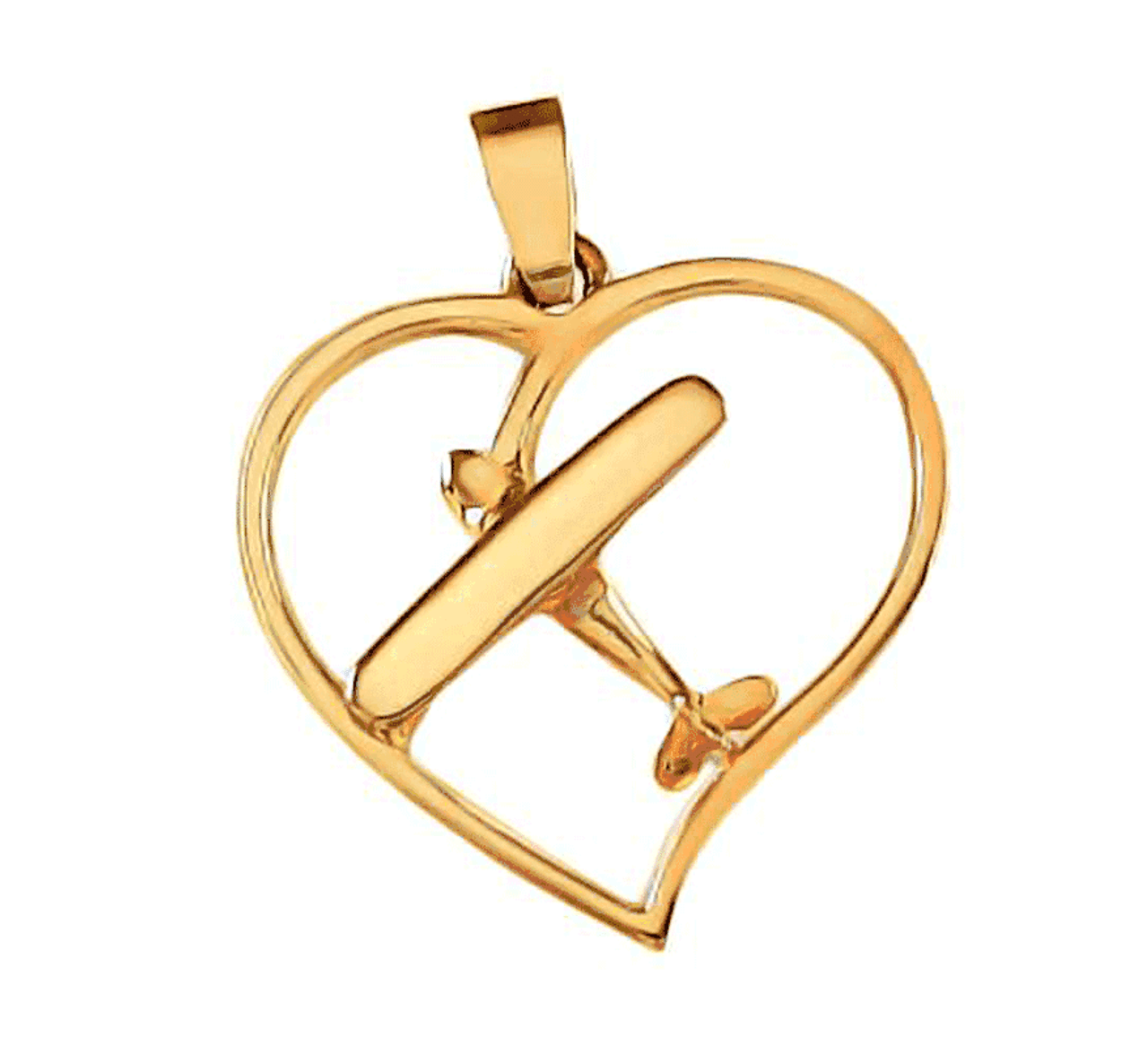 14K Yellow Gold Cessna Style Airplane Heart Jewelry