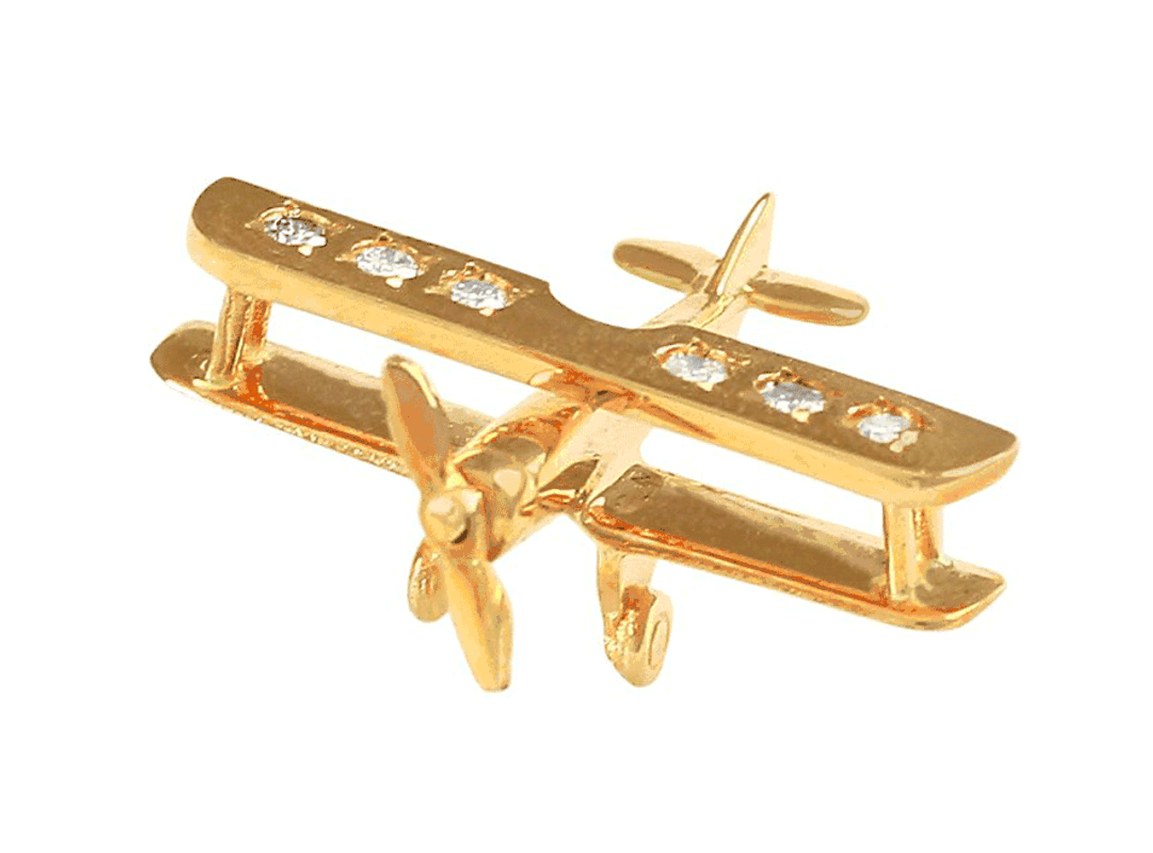 14K Gold Biplane Pendant with Diamonds
