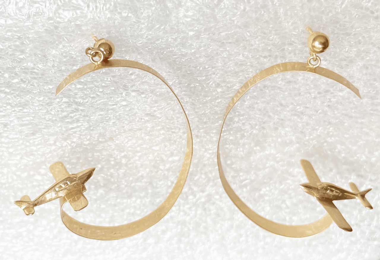 14K Gold Airplane Earrings New Markdown