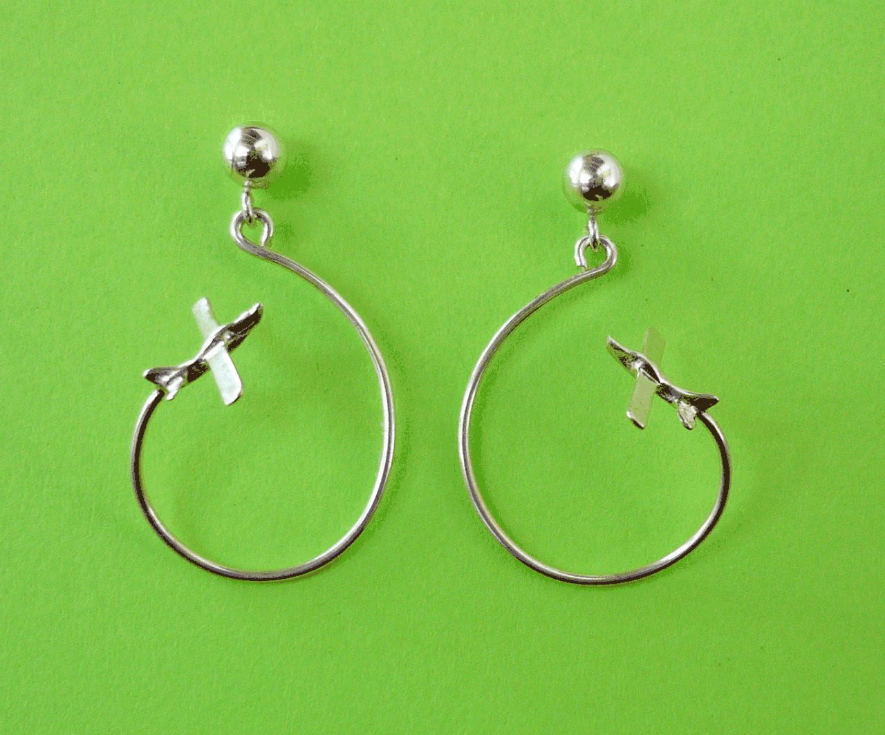 Silver Aerobatic Flight Airplane Earrings