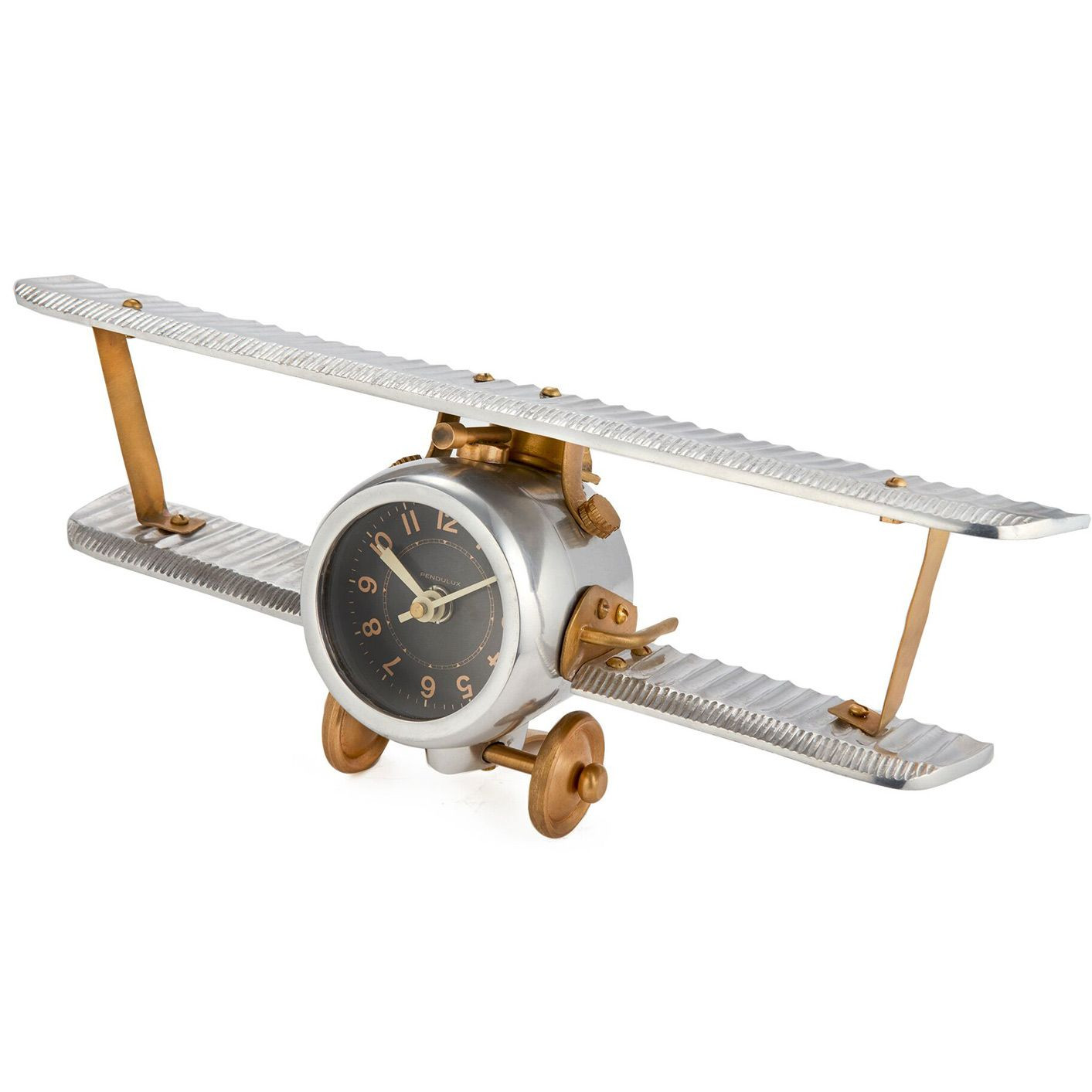 Orologio Da Scrivania A Forma Di Aeroplano In Metallo Dorato – Regalo Per Pilota O Papà - Foto 2
