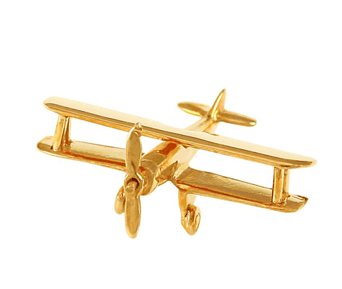 14K Gold Biplane Airplane Pendant Jewelry