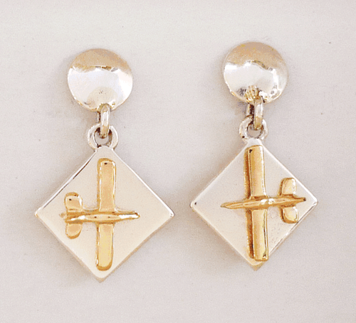 Gold & Silver Diamond Dangle Aviation Earrings | Low Wing