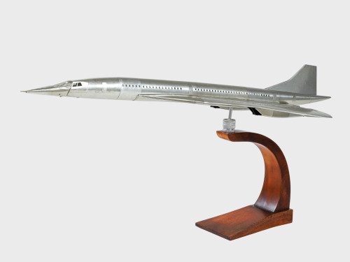 Aluminum Concorde Model Airplane on Wood Base