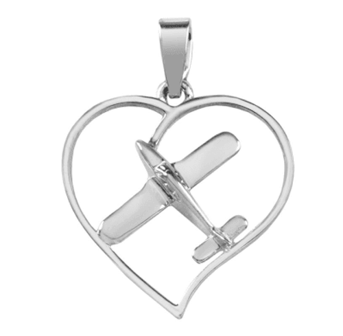 Silver Airplane Heart Pendant | Made in USA