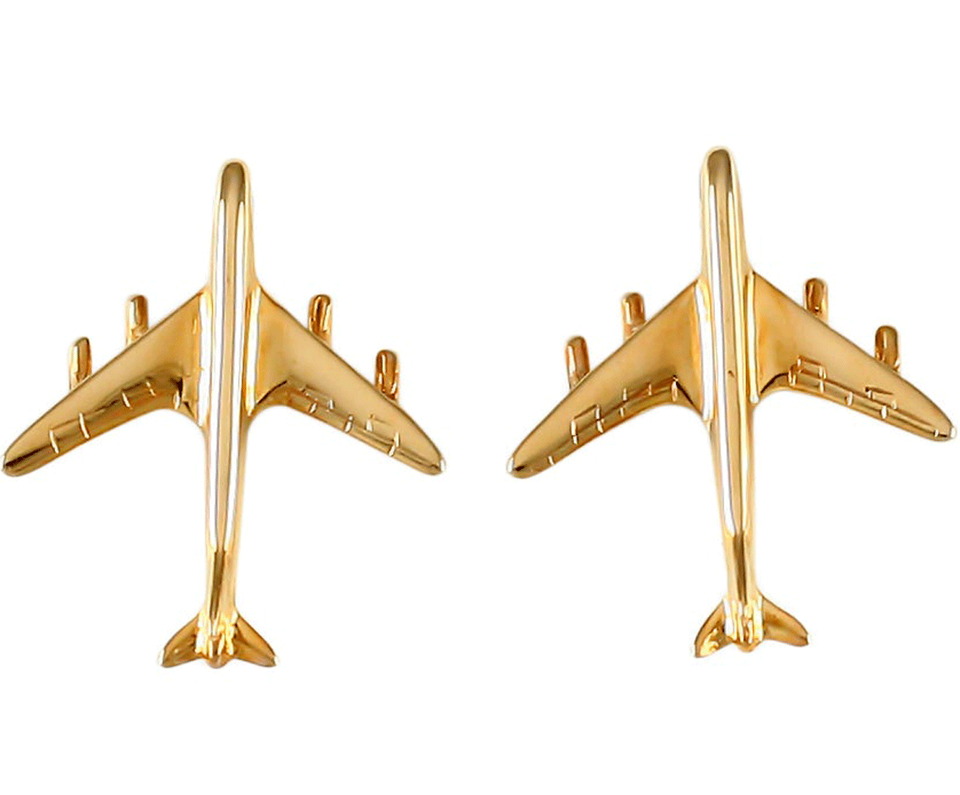 14K Gold Low Wing Airplane Post Earrings Cool Petite Aviation Earrings