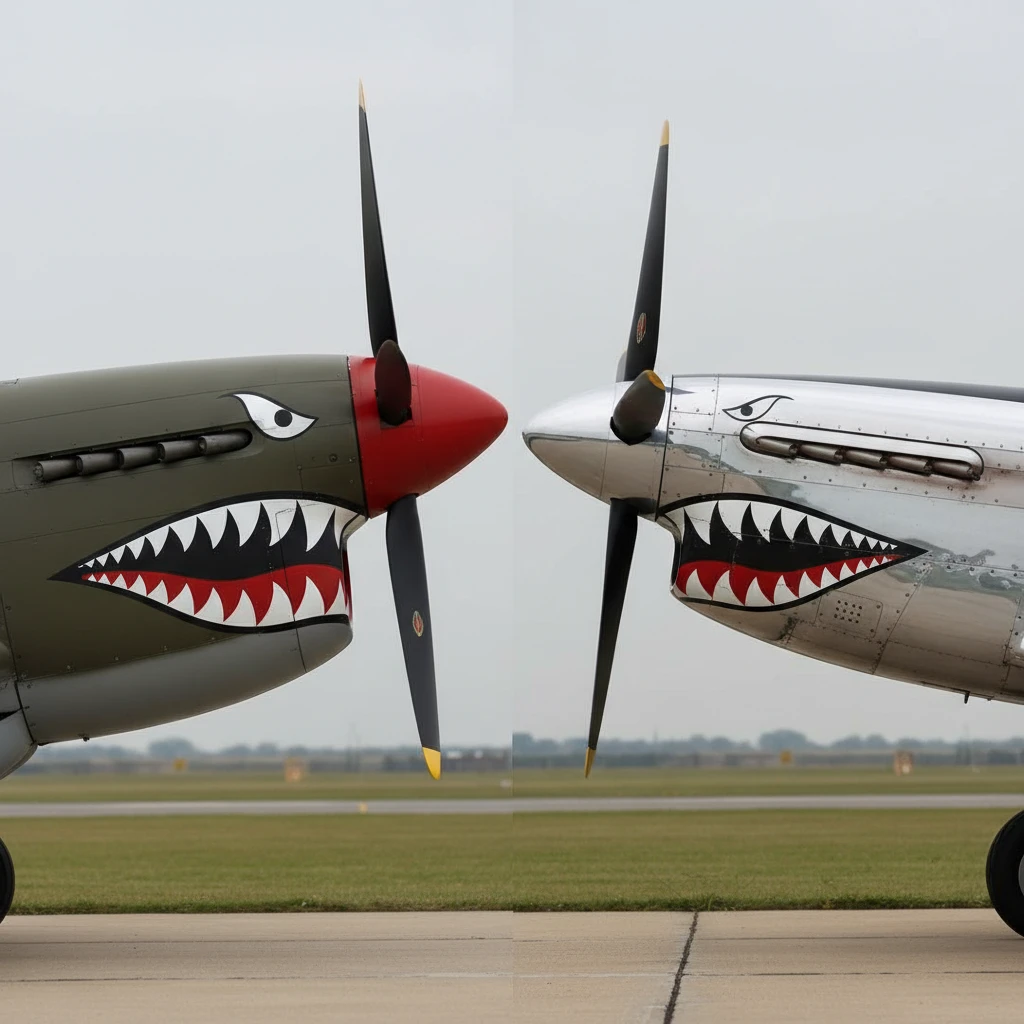 Comparison of P-40 and P-51 shark mouth nose art