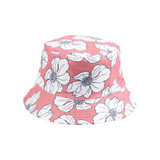 Pink Womens Hat - Cotton, short brim bucket, large flower print, 57cm