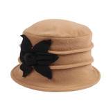 Taupe Womens Hat- Polar fleece, with bright color petal
