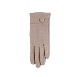 Taupe Womens Glove- Polyester imitation wool, 1 large button accent, two texting fingers