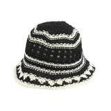 Black/Ivory Cotton crochet bucket hat, two color design, 57cm