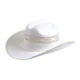 White Womens Cowboy - double peak, woven paper, matching color hat band, wired brim, elastic tie in sweatband, 57cm